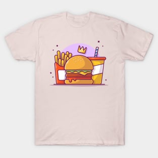 Burger, French fries And Soft Drink Cartoon (2) T-Shirt